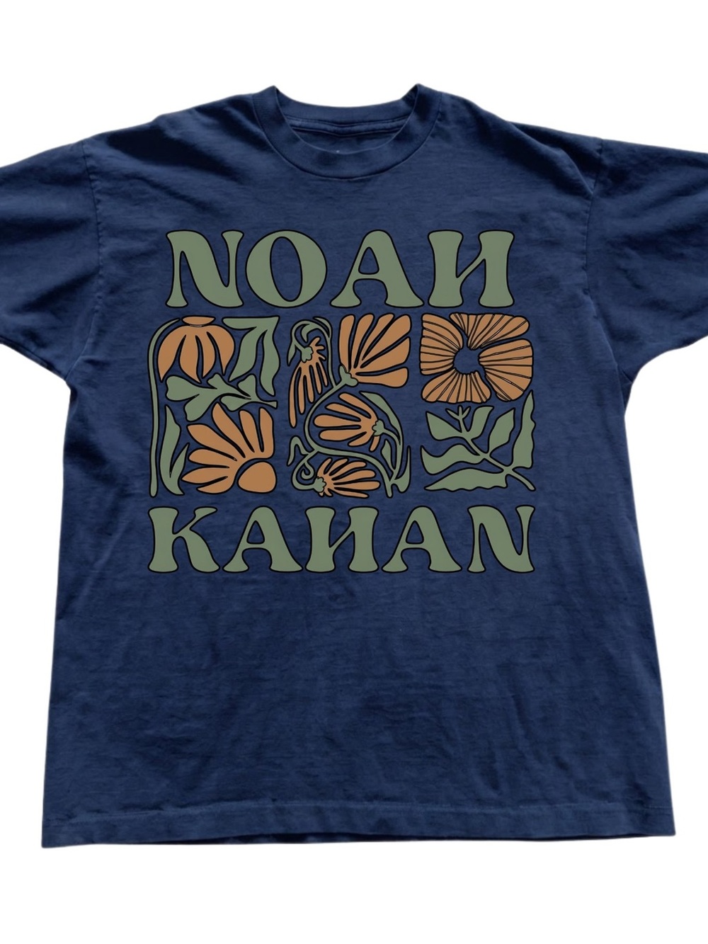 Gildan Navy Tee with Green and Rust Floral Graphic
